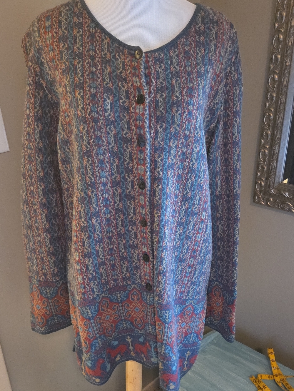 Banana Republic Multicolor Knit Button-Front Cardigan — Blue, Red, Tan